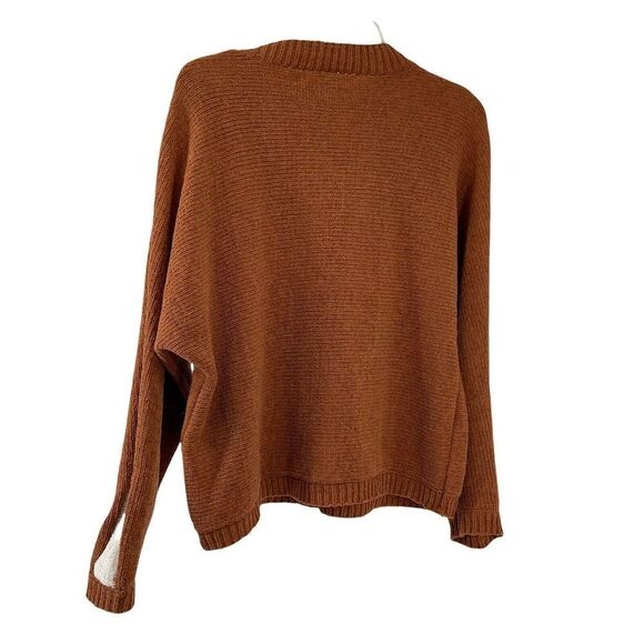 Elan Sweater Brown Chenille Knit White Arm Stripe Dolman Relaxed Fit Size Large - Picture 4 of 7